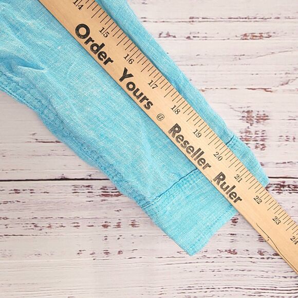 Talbots Linen Pintuck Popover Shirt Womens S Petite Blue Roll Tab Beach Minimal - Picture 3 of 8